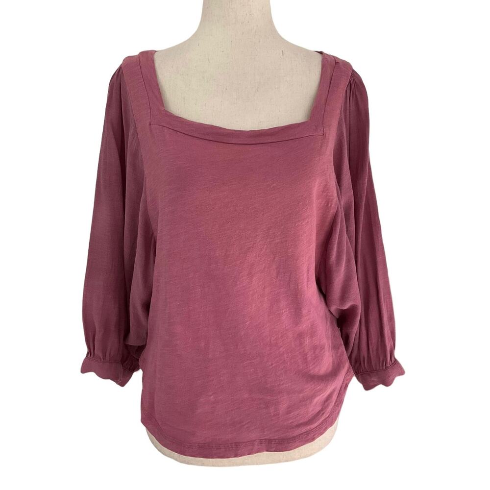 Akemi Kin Rose Pink Anthropologie 3/4 Sleeve Square Neck Women's Top  XS | 22-10